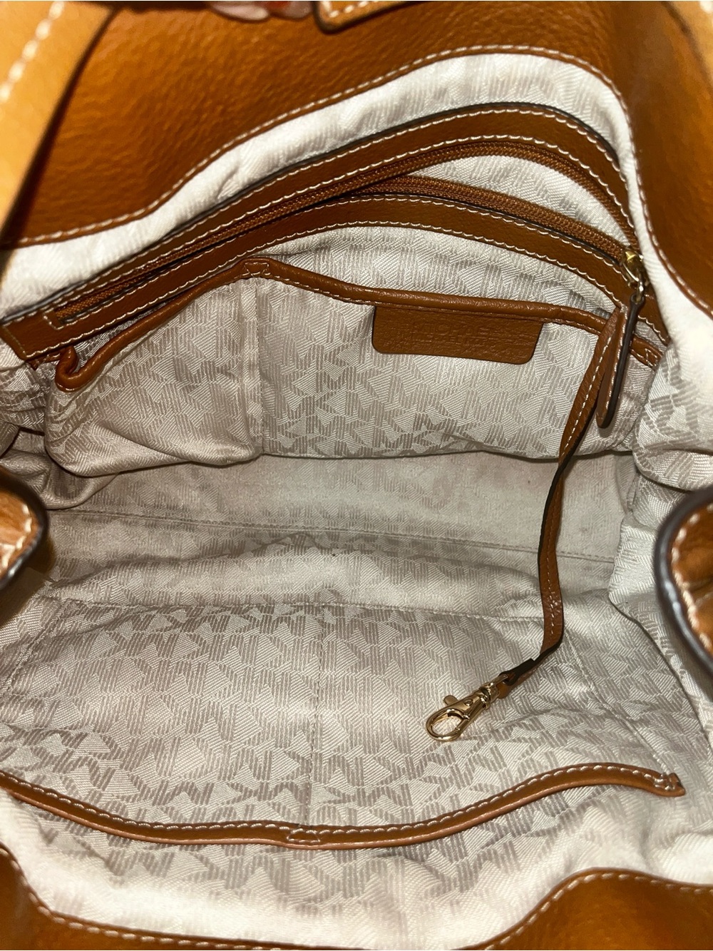 Michael Kors Golden Beige and Brown Shoulder Bag with MK Charm and Scarf - Picture 4 of 7